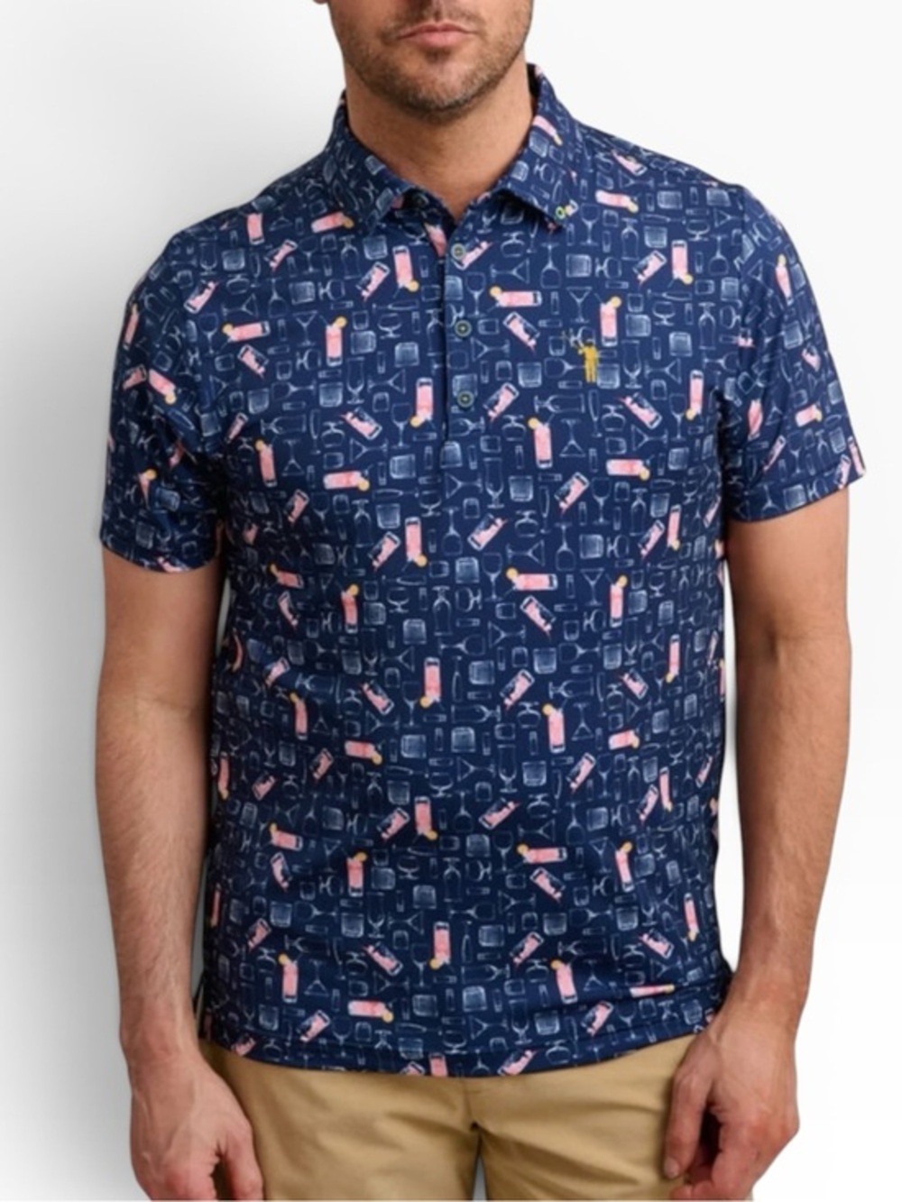 William Murray Azalea Cocktail Golf Polo Shirt Navy Cocktail Print XXL